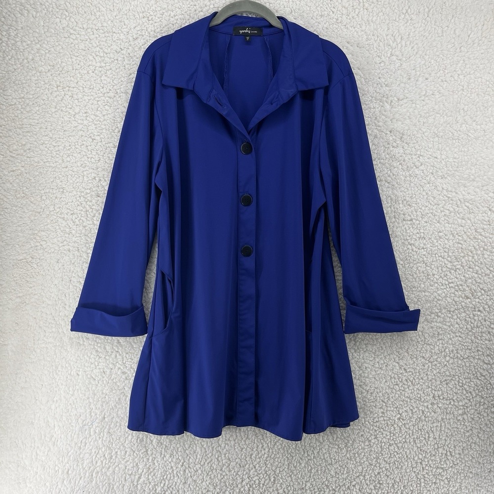 Yushi Tunic Top Shirt Dark Blue Button Up Oversized Lagenlook Fits Like 2XL